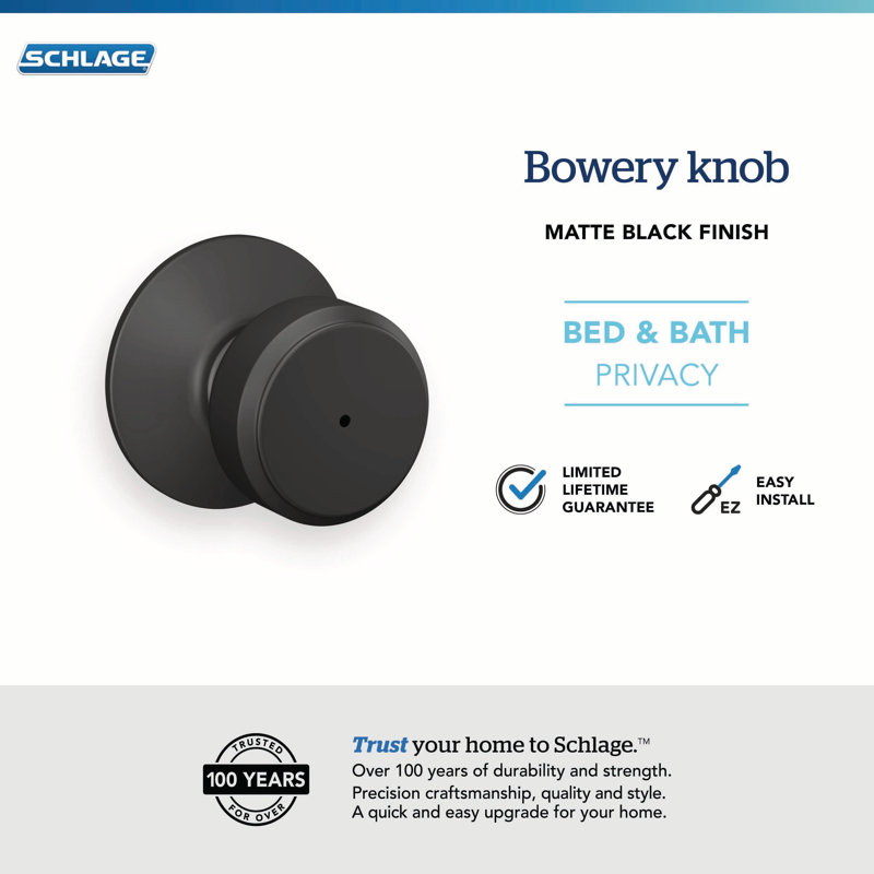 Bowery Privacy Knob (Bed & Bath), Matte Black