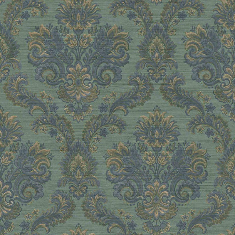 Ornamenta Collection Floral Damask Wallpaper Roll, Green