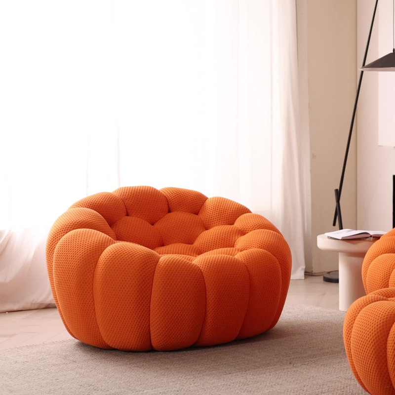  Fauteuil d'appoint rembourré 48,43 po Cenie, sans assemblage requis, Mélange de polyester orange