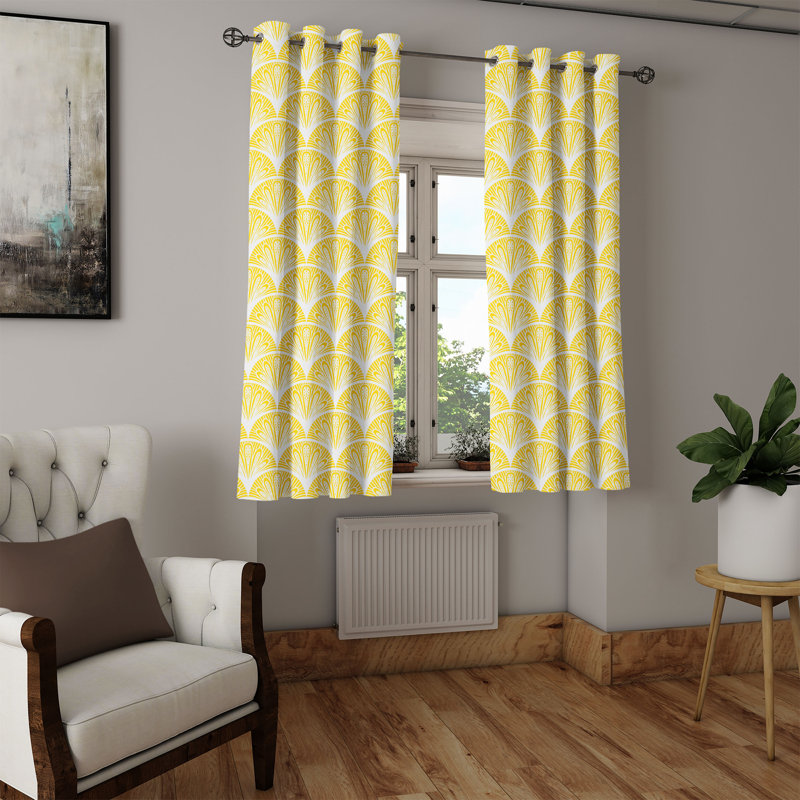 Yellow White Grommet Curtain Decorative 2-Panel Window Drapes, 50"x72", Earth Yellow White, 50" W x 54" L