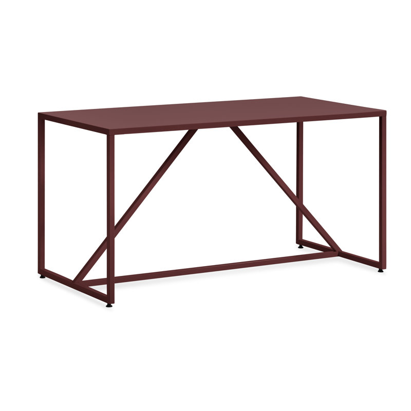 Strut Walnut Wood Dining Table, Oxblood, 35" W x 75" L, Standard (29" Height)