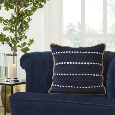Contemporary Striped Handmade Jute Bordered Throw Pillow