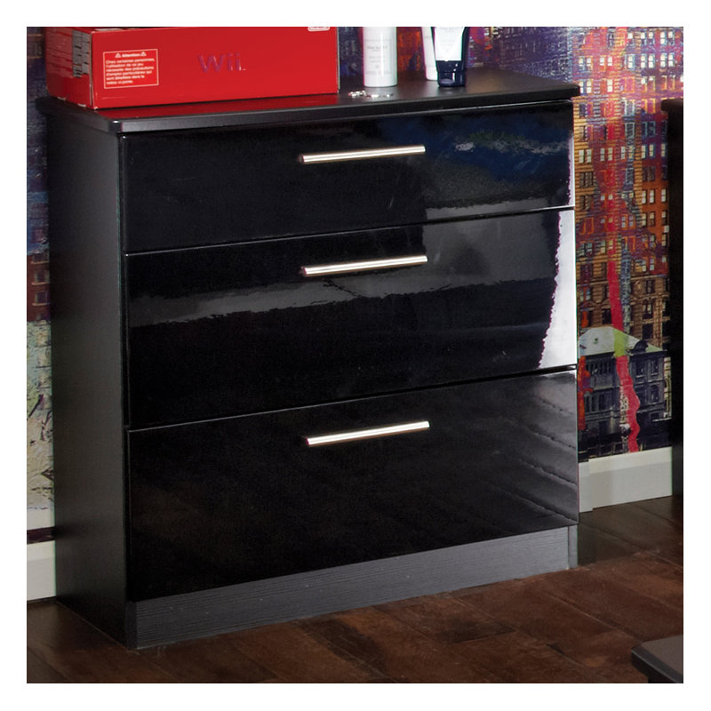 Fully Assembled Yvette 3 Drawer Chest, Black