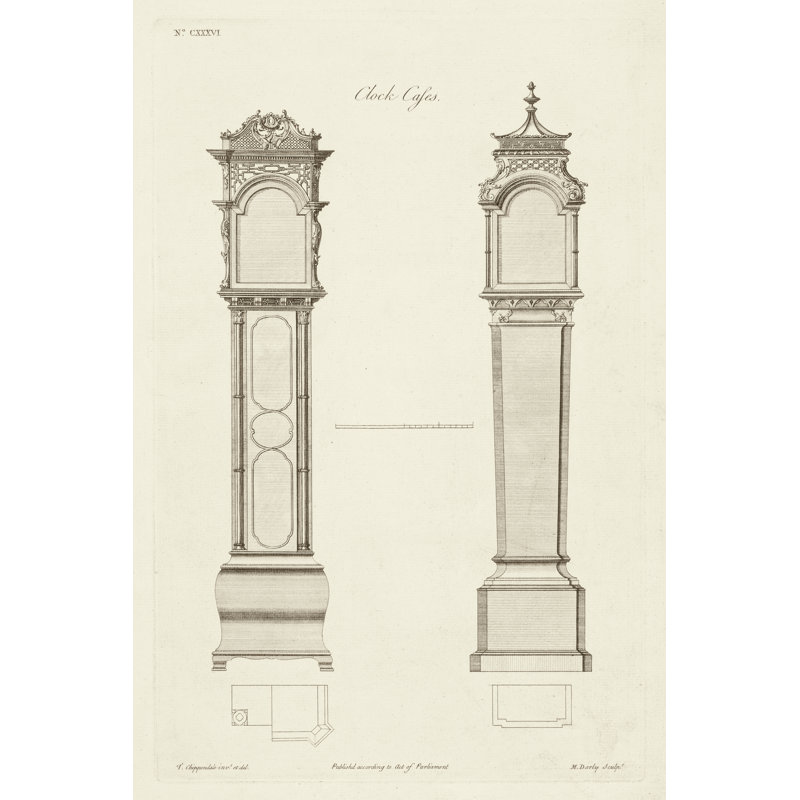 Chippendale Clock Cases II by Thomas Chippendale - Print on Canvas, 76 cm H x 51 cm W, Black Floater Framed