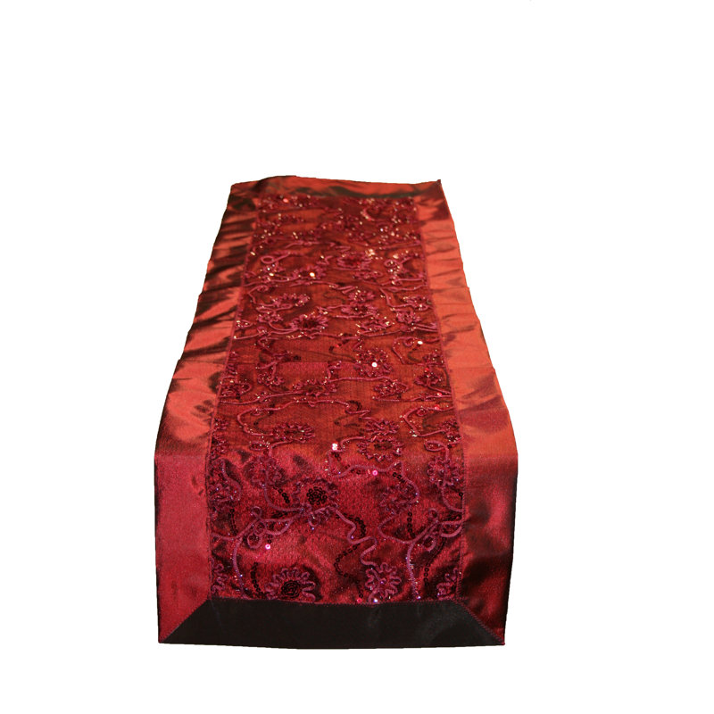 Chemin de table en paillettes brodées Alisson, l 34 po x L 14 po, Bourgogne