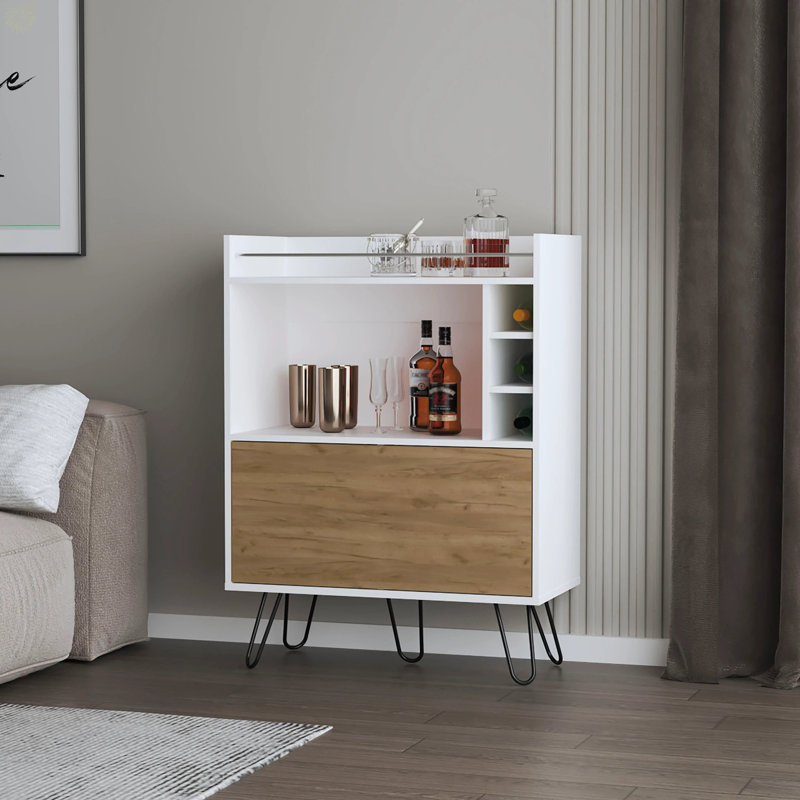 Bar avec porte rabattable et rangement pour bouteilles de vin