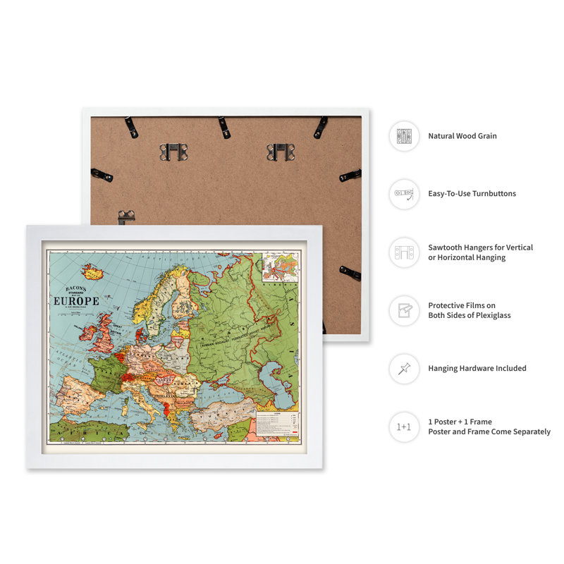 Carte standard européenne du bacon, Poster, 12"H x 16"W, White Framed