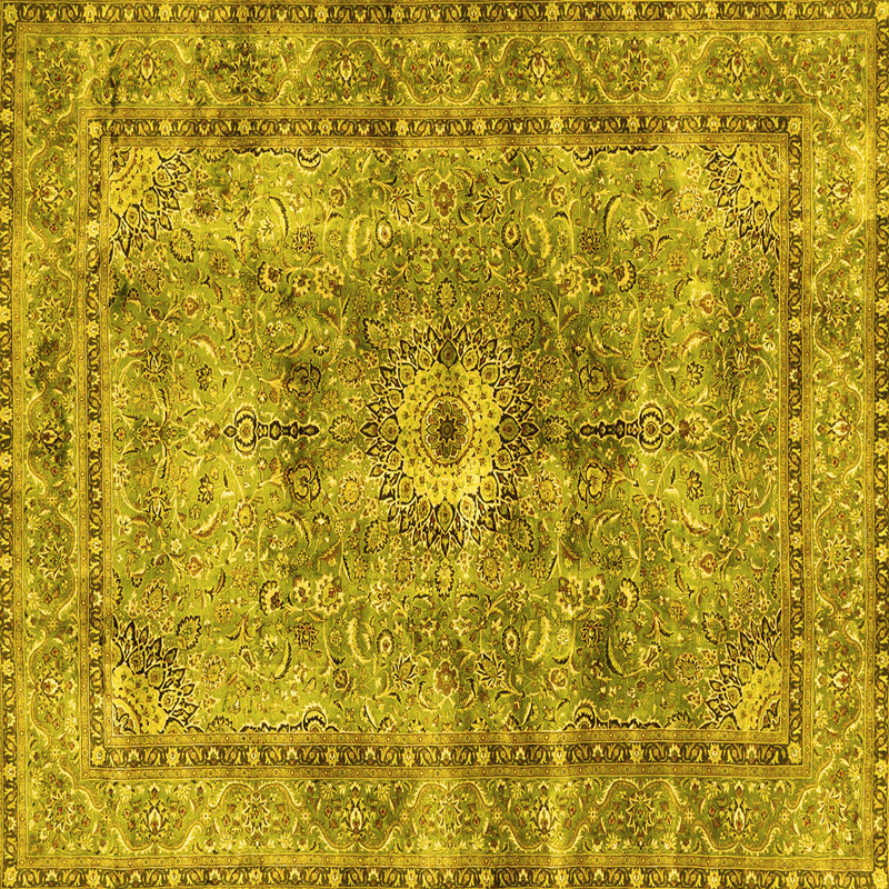 Tapis traditionnels jaunes lavables à la machine 4361, Carré 7 pi