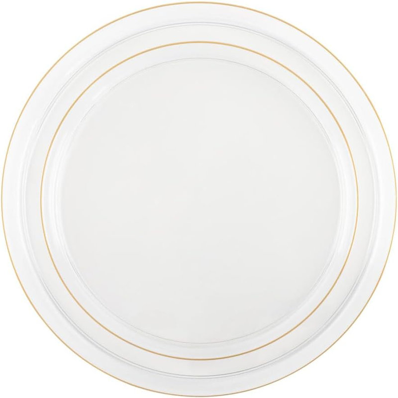 Assiettes à salade de 8 po et assiettes plates en plastique transparent avec rebord doré de 10 po, Ensemble de 160