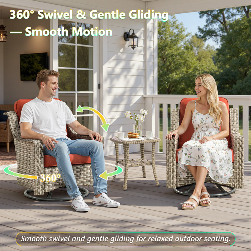 Sorella 11-Piece Modular Outdoor Rattan Seating Set With Cushions, Swivel & Rocking Chairs, Fire Pit Table & Lighted Coffee Table For Patio Or Backyard Gatherings