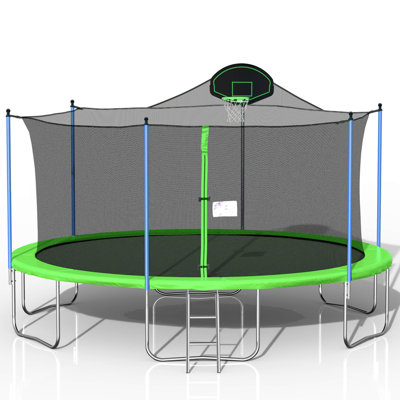 Trampoline 16 pi pour adultes et enfants avec panier de basketball, trampolines d'extérieur avec échelle et filet de sécurité pour enfants et adultes