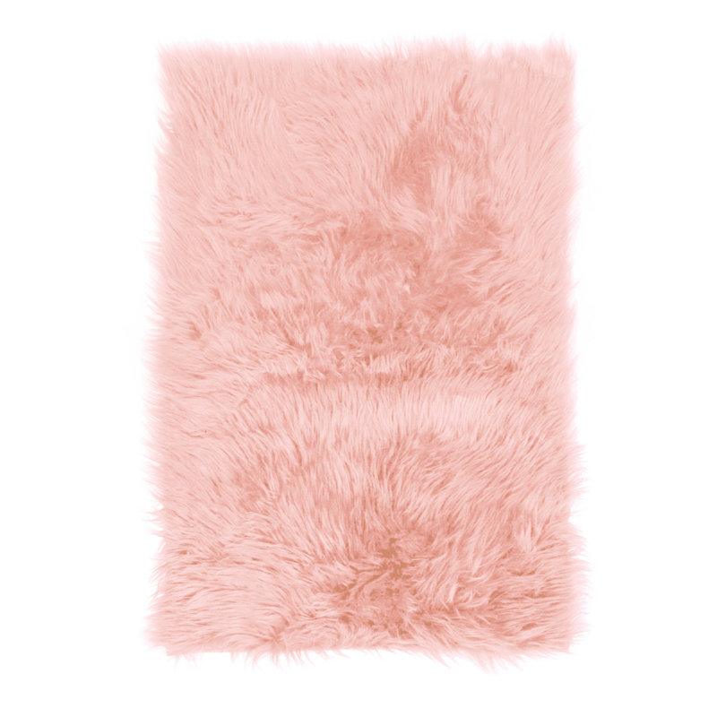 Diller Soft Pink Faux Sheepskin Fur Machine Washable Shag Fluffy Area Rug, Rectangle 2' x 3'