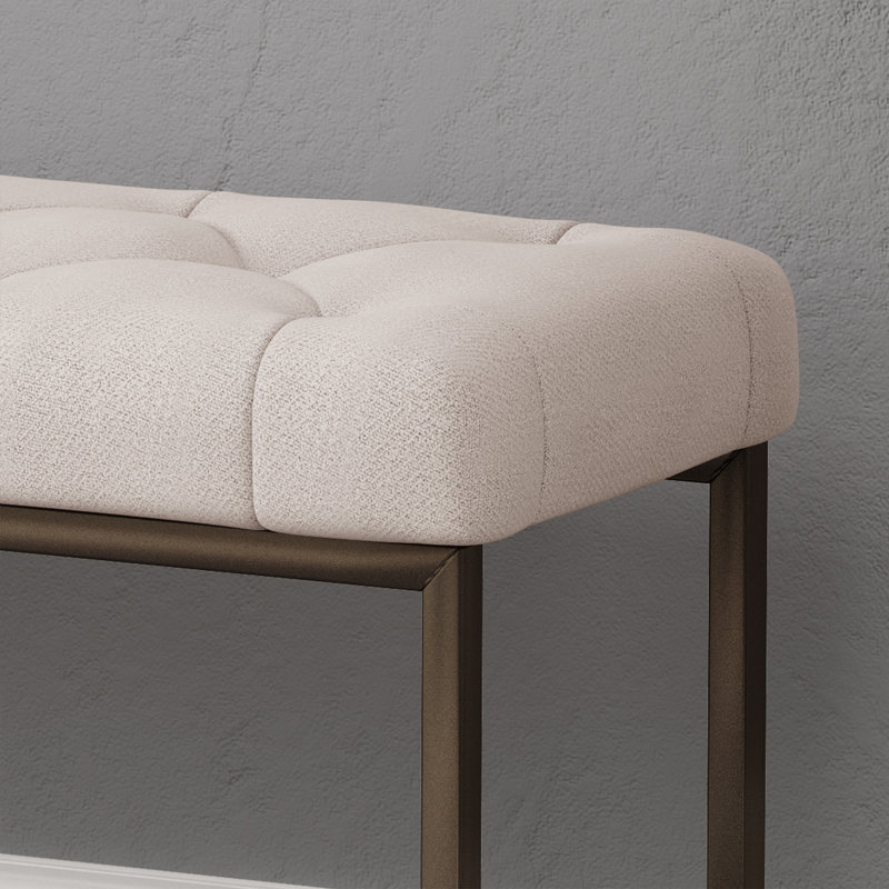 Upholstered Button Tufted Bench,Beige and Bronze