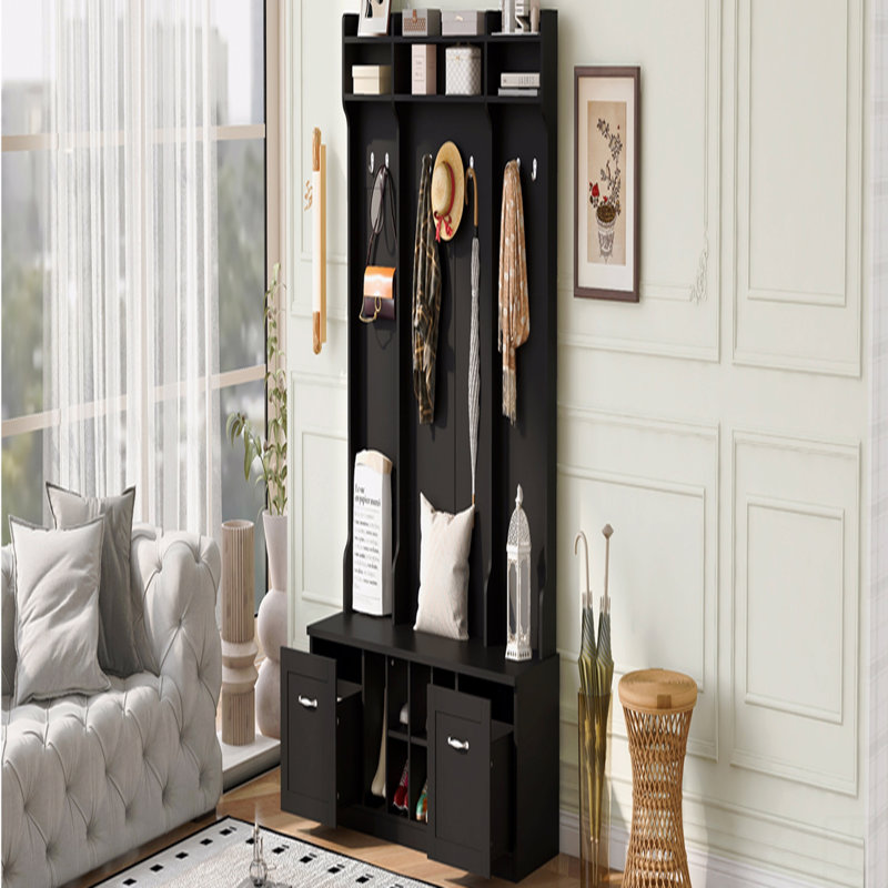 Banc de vestibule 5-en-1 avec portemanteau, Noir