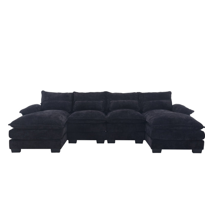 Chenille à quatre places en forme de U, structure en bois massif, éponge élastique pour un siège de salon relaxant avec chenille, éponge, téléviseur confortable et cinéma