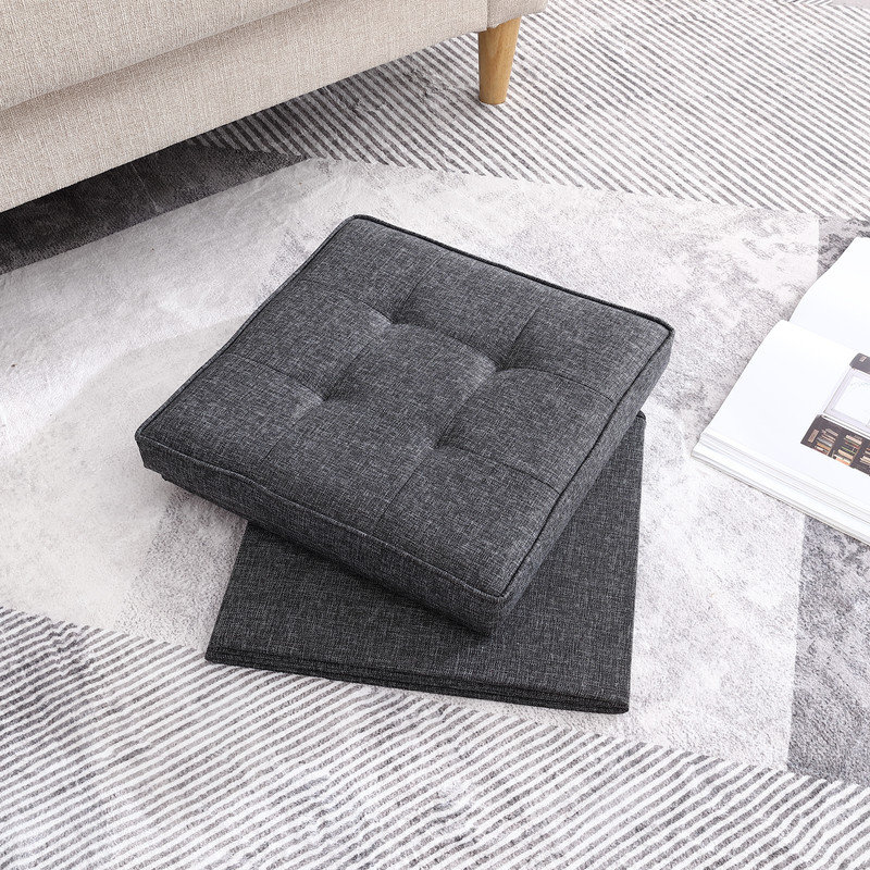 Hilsa Upholstered Ottoman, Black Linen Blend