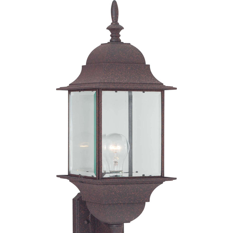 Lanterne murale d'extérieur en fonte d'aluminium à 1 lumière Cocuzzo avec verre biseauté transparent, rouille