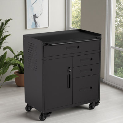 34.3" Mobile Tool Storage Cabinet - Garage Organizer With Lockable Compartment & 4 Drawers