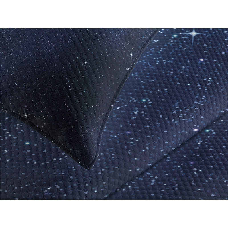 Queen White and Dark Blue Quilted Bedspread Set