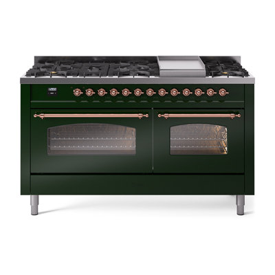 ILVE Nostalgie II Series 60 inch Dual Fuel Range with 9 Sealed Burners, Griddle (Glass Door)