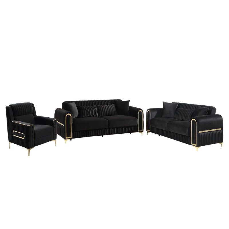 Durr 3PC Living Room Set Black, 3 Pcs: Loveseat; Sofa; Chair, Black