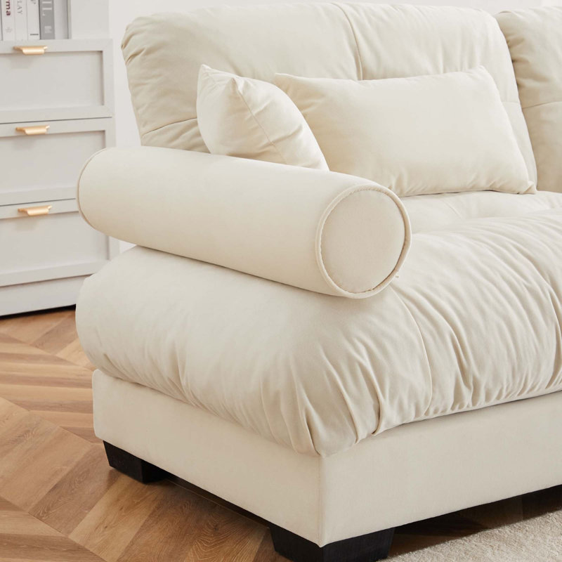 Oversized Velvet Modular Sofa, Cream, 4, 33.4" H x 166" W x 37" D