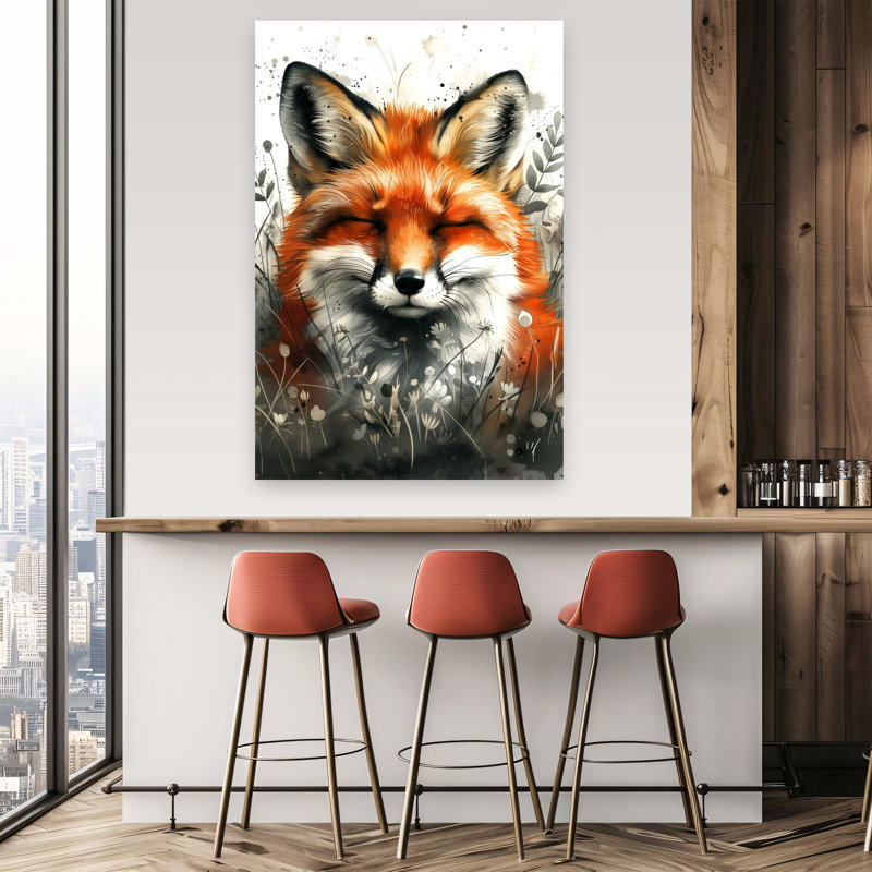 Aquarelle de renard serein, 60" H x 40" W