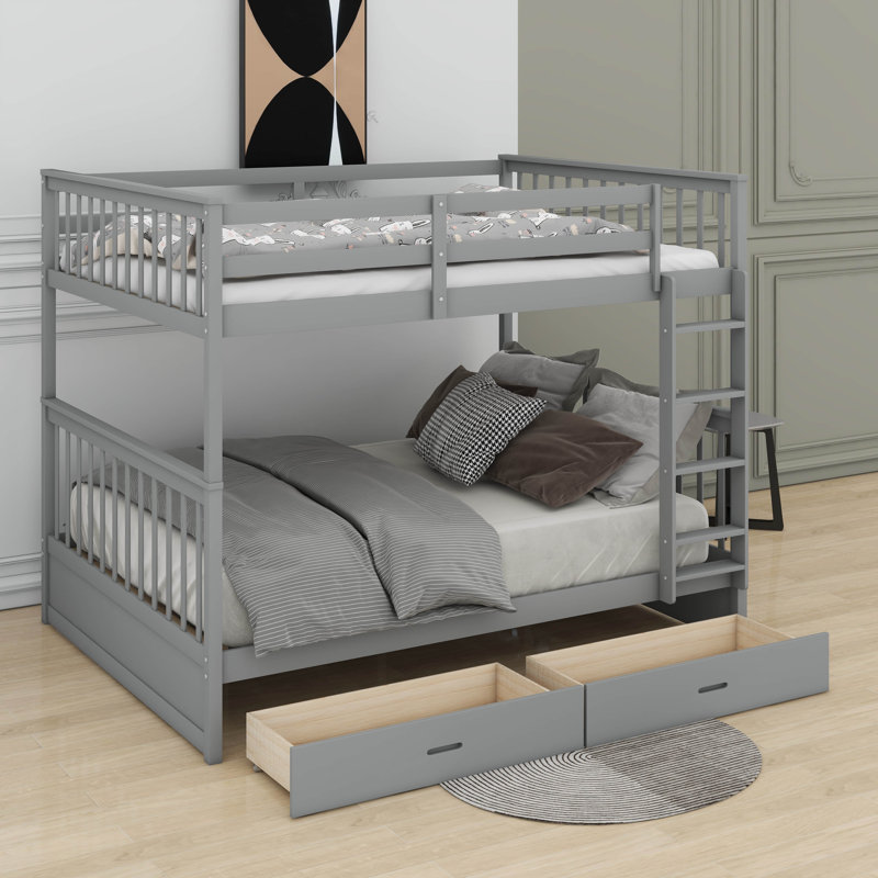 Lit superposé double au-dessus de double avec échelles et tiroirs, Gris