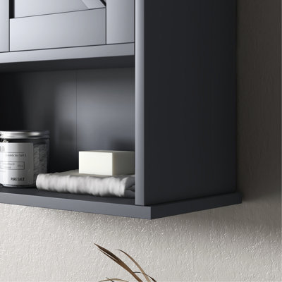 Bathroom Cabinet In Gray, Wall Mounted With Spacious Storage And Adjustable Shelving Closet, Gray Shelves For Essentials