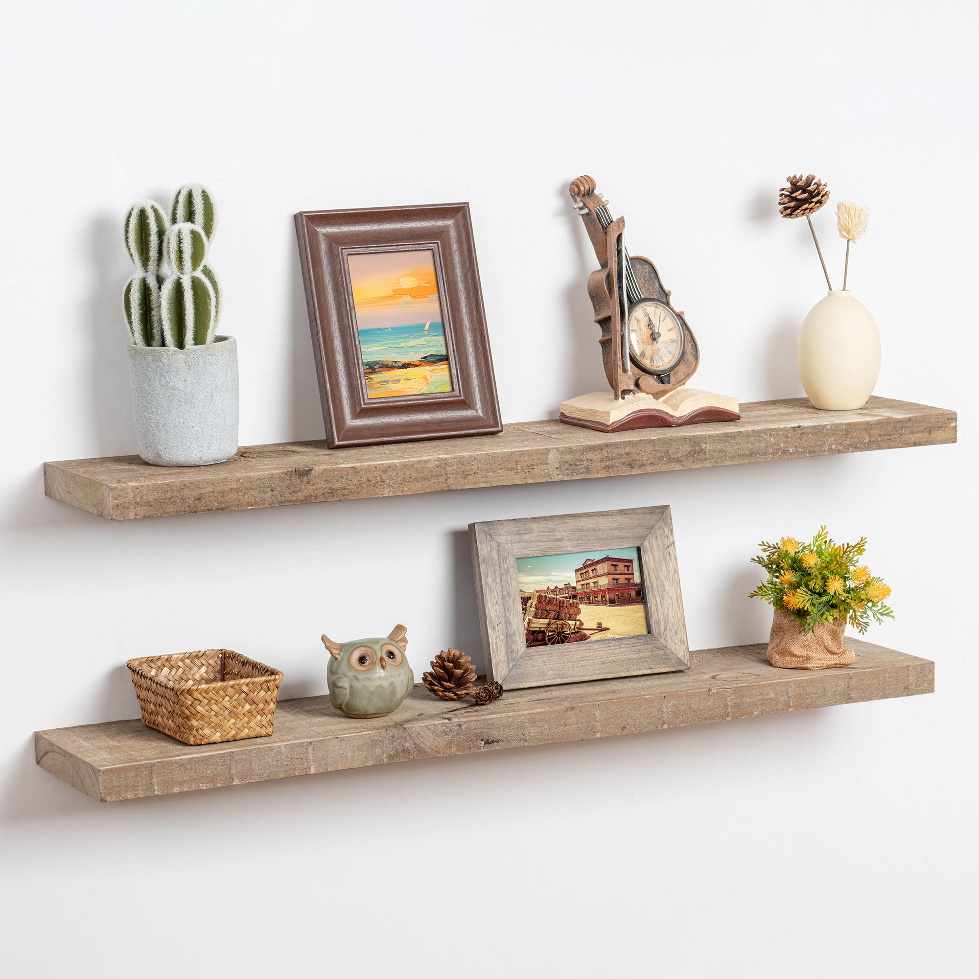 Millwood Pines Ormar 2-Piece Reclaimed Wood Floating Shelves & Reviews | Wayfair