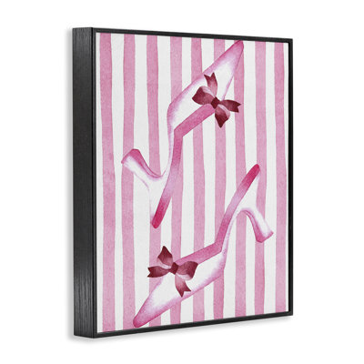 Bow Heels on Pink Stripes Framed Giclee, design by Camila Juncos