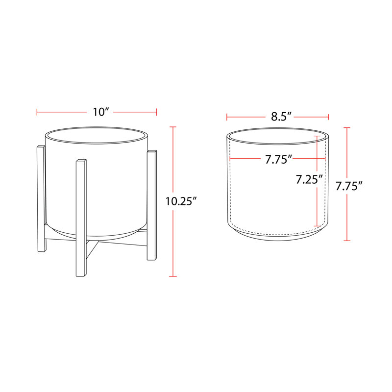 Keyes Pot Planter, 10.25" H x 10" W x 10", White/Dark