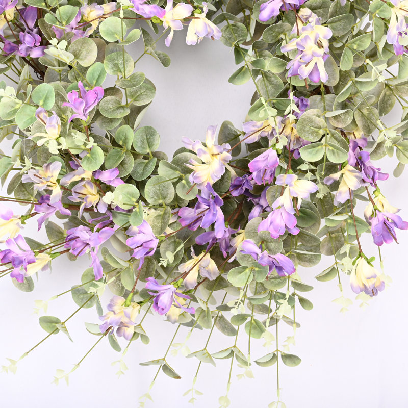 Couronne florale en grappe d'eucalyptus 26 po pour porte d'entrée 26 po, Mauve