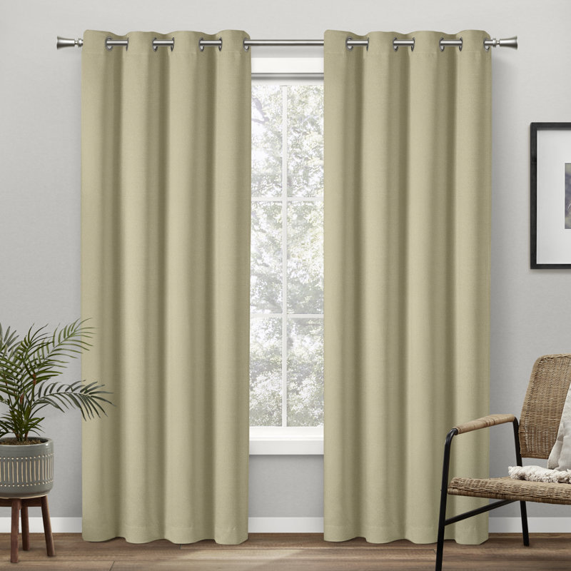 Kennith Sateen Room Darkening Curtain Pair, 52" W x 84" L, Linen