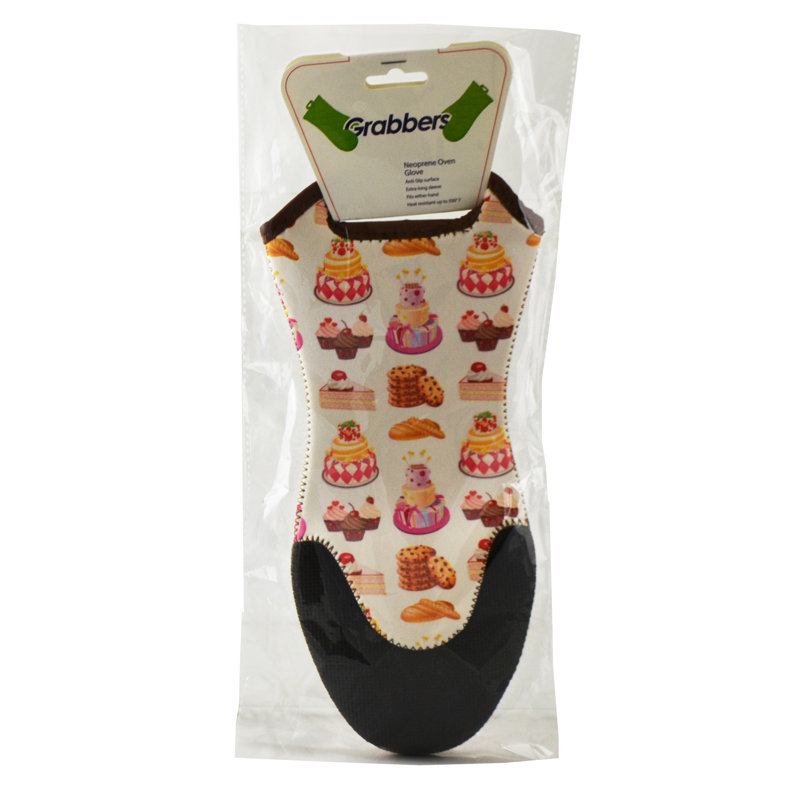 White Neoprene Oven Mitt with Colorful Baker Pattern