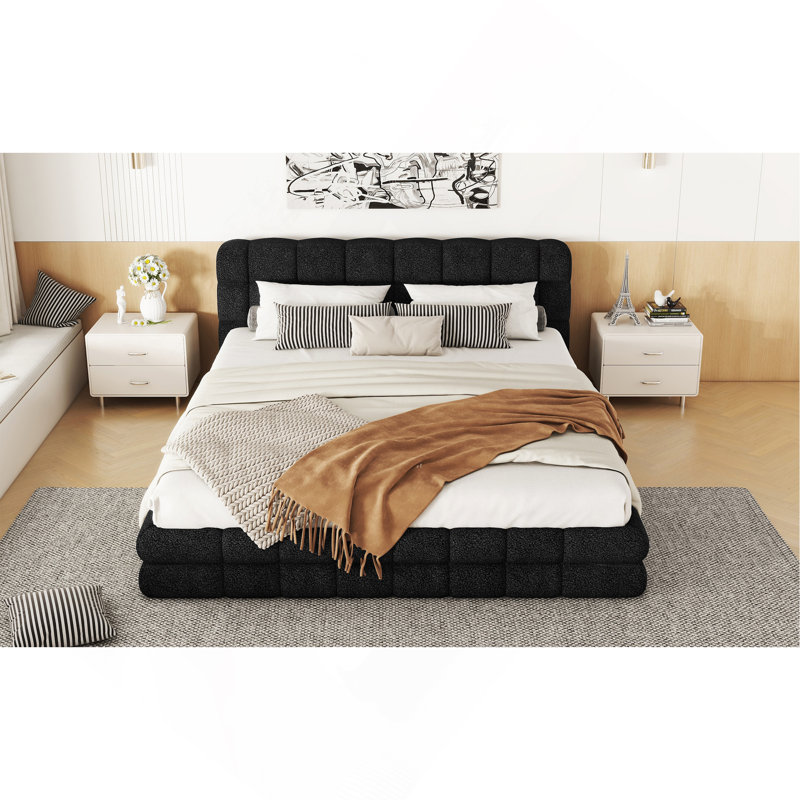 Queen Size Upholstered Platform Bed, Black