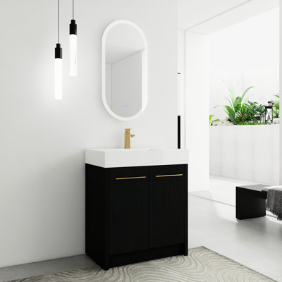 30 Inch Freestanding Bathroom Vanity Resin Sink, Serenely Soft Closing Door, Modern Fashion Flavor, Black Chestnut, Abundant Storage Peculiarity, Plywood 30" With Basin And Grace Flair, Feature,