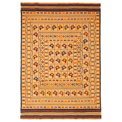 Tapisserie Zakrzewski brun clair Kilim 4 pi 3 po x 5 pi 11 po