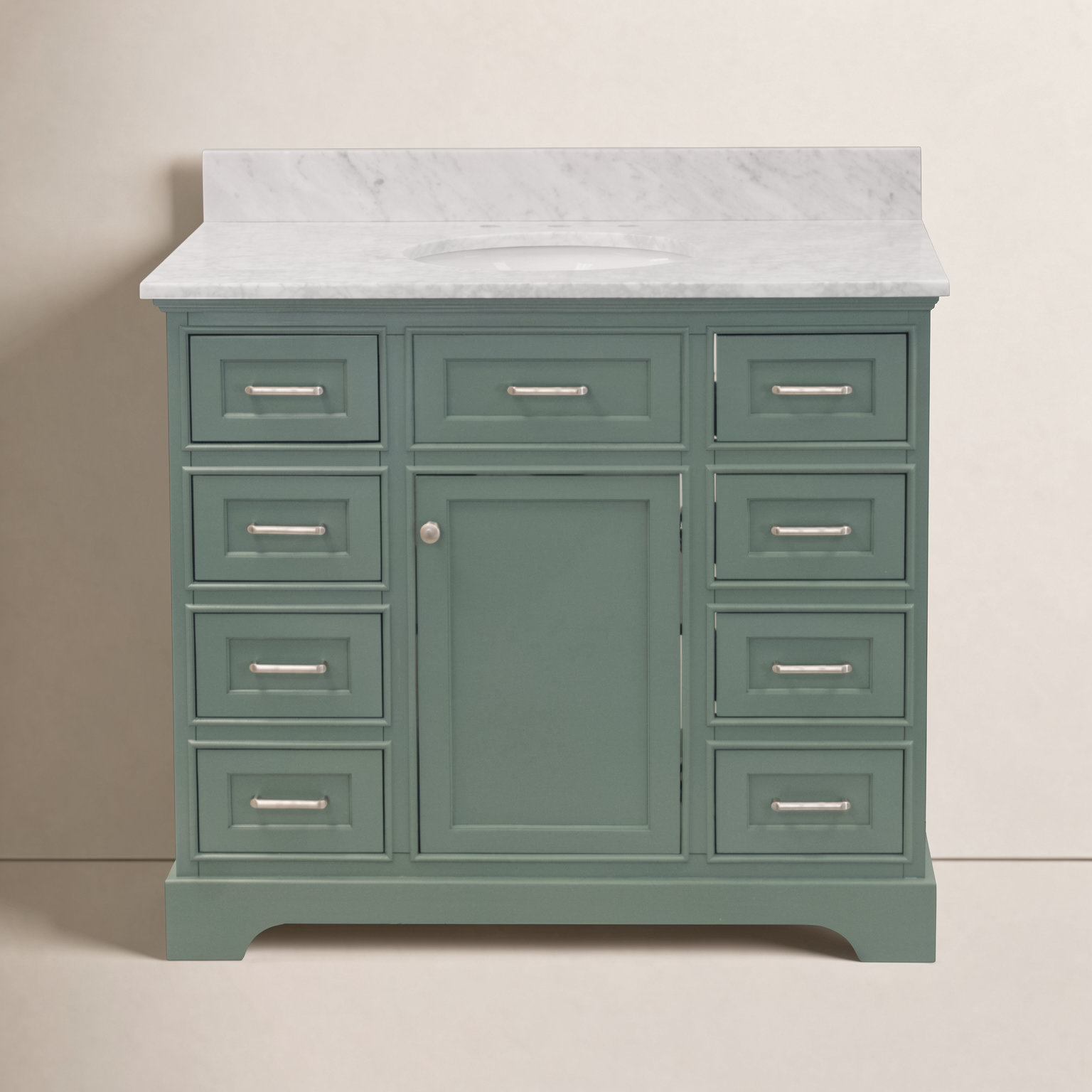 Meriline 42'' Single Bathroom Vanity, Sage Green, Carrara Marble