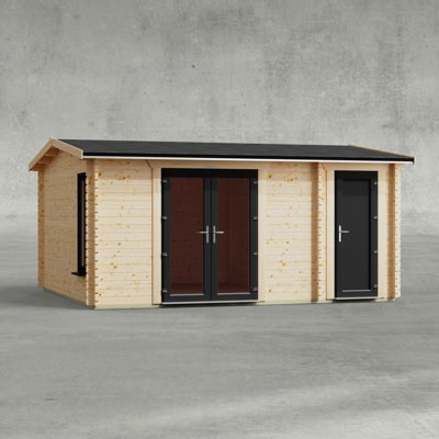 Powersheds 16 x 14ft Apex Combi Log Cabin, Doors Central - 44mm