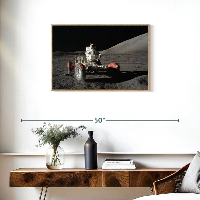 Atterrissage lunaire Apollo 17, Cadre flottant en bois naturel, 31 po x 21 po