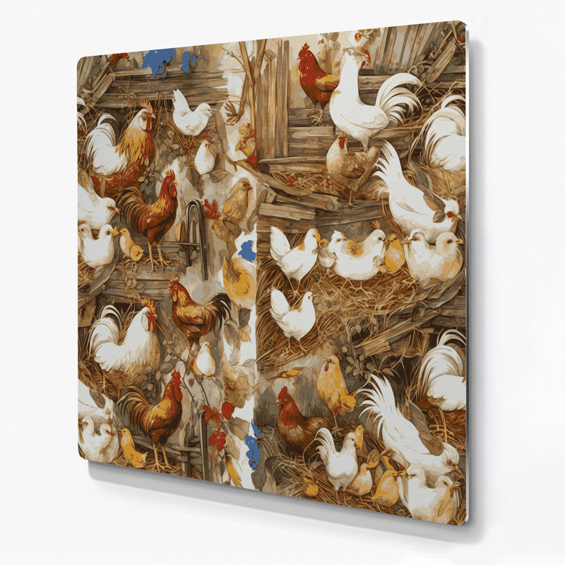 Ferme, oiseaux nichés, art mural en métal brun, H 12 po x l 12 po