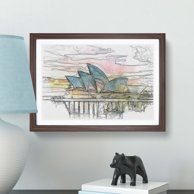 Sydney Opera House at Sunset in Abstract - Framed Print, 48cm H x 65cm W x 2cm D, Walnut Framed