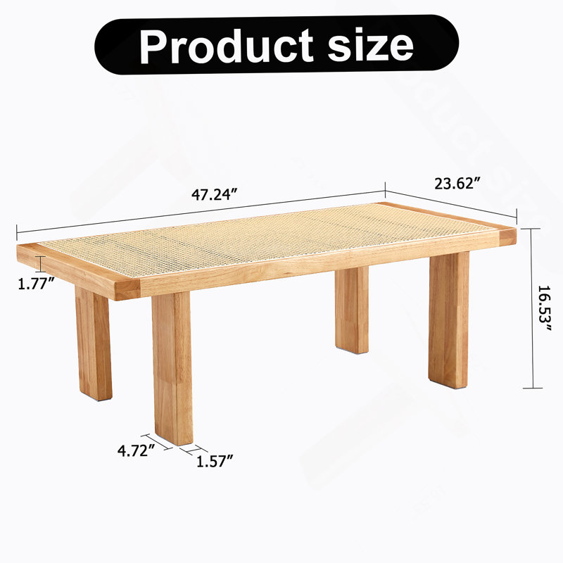 Modern and minimalist rectangular rattan tabletop with rubber wooden legs, imitation rattan woven Chinese side table