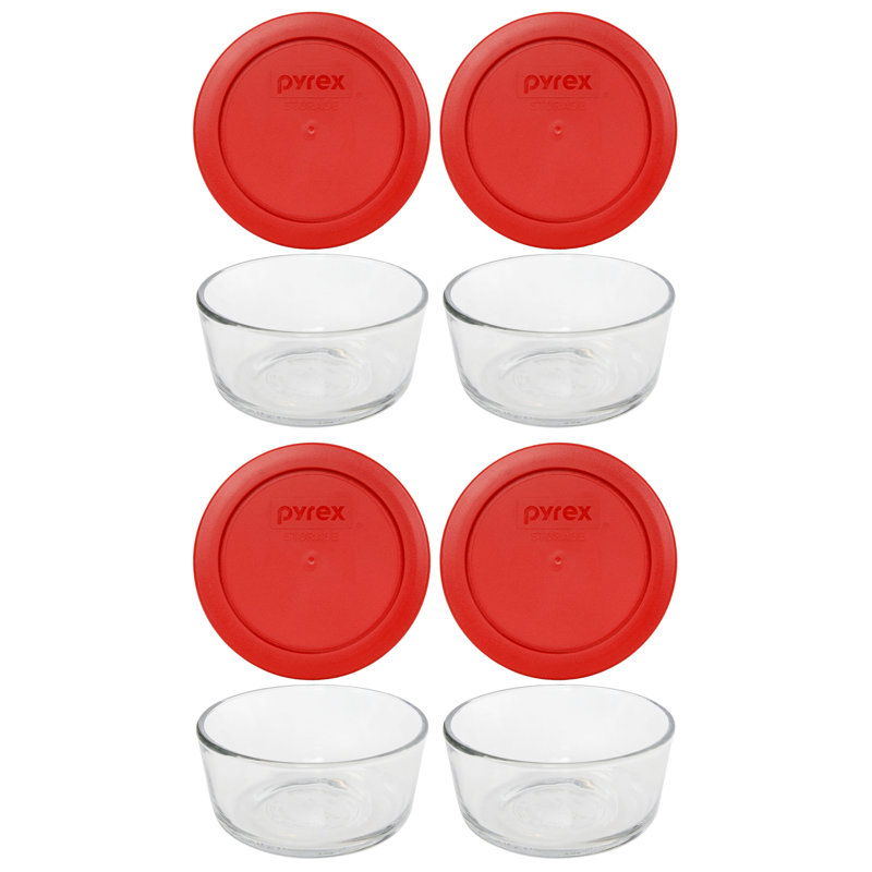 Bols en verre Pyrex 7200 et couvercles assortis 7200 PC, Rouge coquelicot