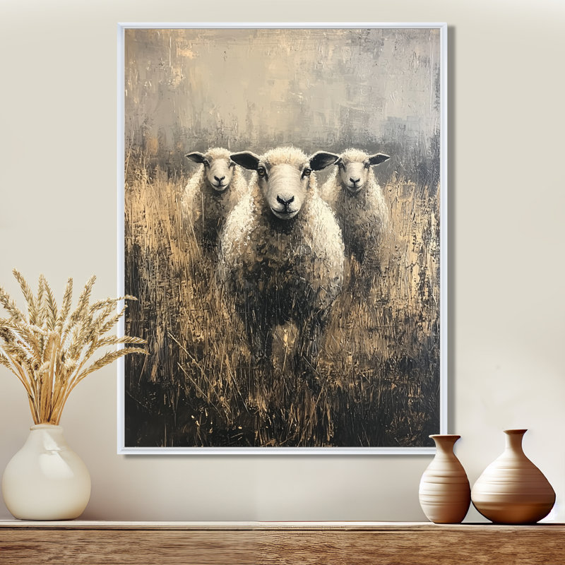 Dontay Minimalisme moutons Woolly Wanderers II - moutons, art mural, H 40 po x l 30 po, Impression encadrée flottante, Blanc