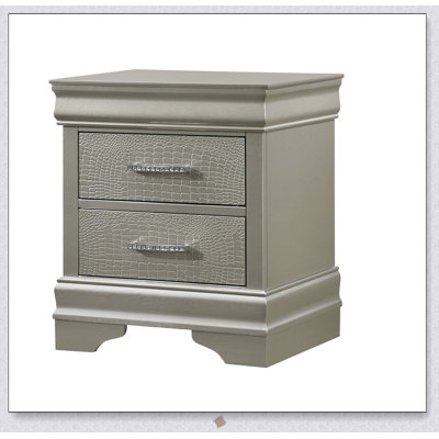 Modern Glam Style Two-Drawer Nightstand with Champagne Finish, Solid Wood Construction for Elegant and Durable Bedside Storage