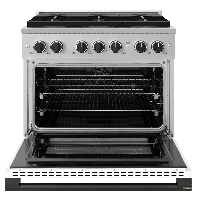 Zline 36 in. Marino Dual Fuel Range with 6 Burner DuoPro Cooktop & Convection Oven w/ White Door, White Matte, Matte Black