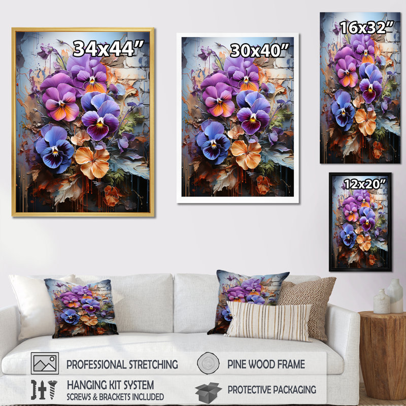 Pensées tropicales de couleur oasis urbaine, Cadre flottant noir, 32" H x 24" W