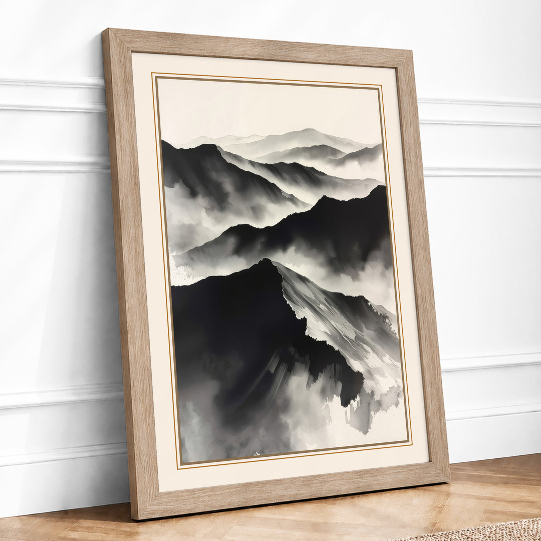 Misty Mountain Peaks Japandi - Framed Print